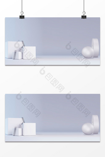 白色简约大气C4D立体模型时尚电商海报图片