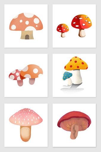 手绘蘑菇套图插画元素图片