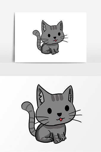 手绘灰猫卡通插画元素图片下载