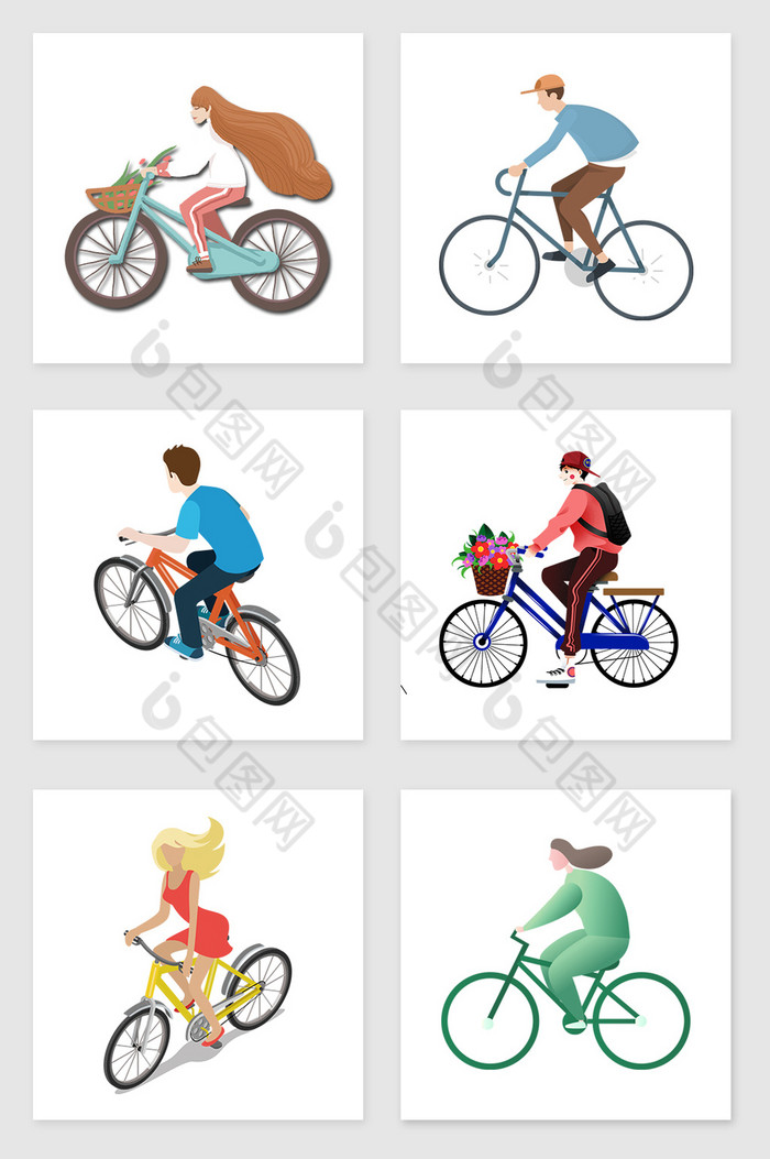 骑自行车的人套图插画图片图片