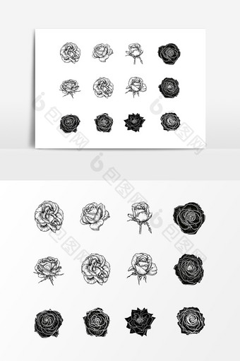 手绘素描玫瑰花设计元素图片
