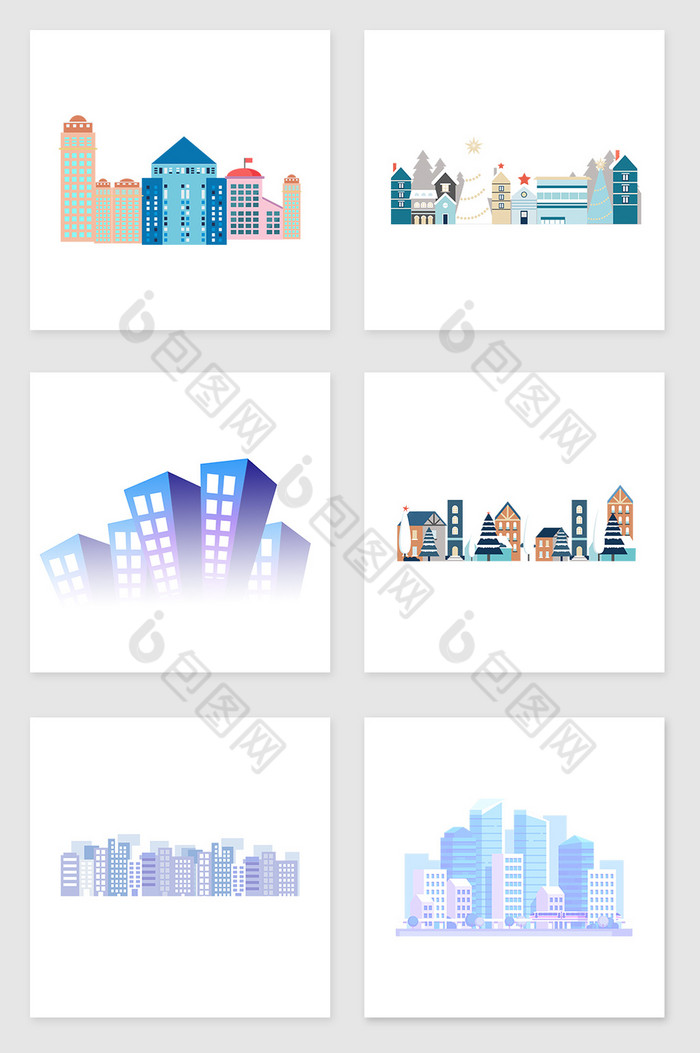 城市建筑套图插画图片图片