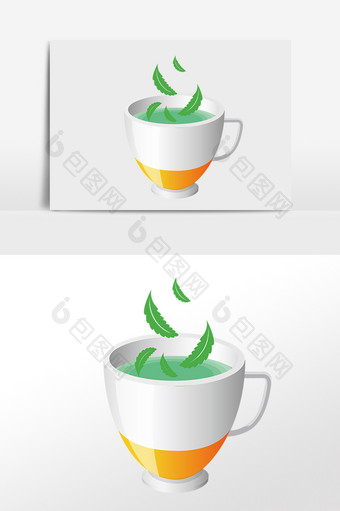 手绘茶杯茶文化清茶杯插画图片