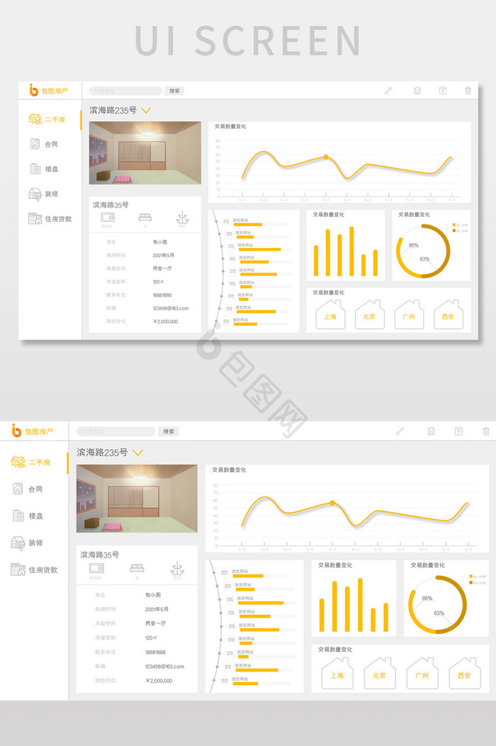 灰色简约房产中介数据可视化界面