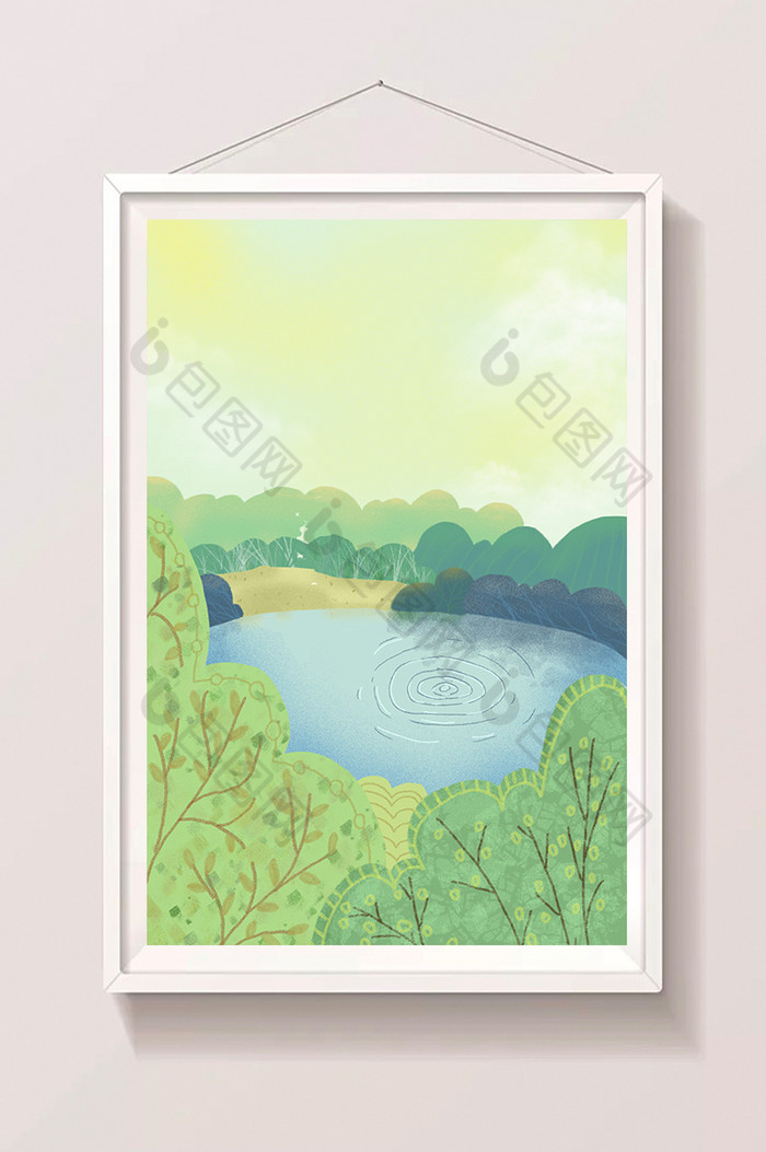 树林中的潭水插画图片图片