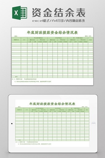 财政拨款资金结余情况表Excel模板图片