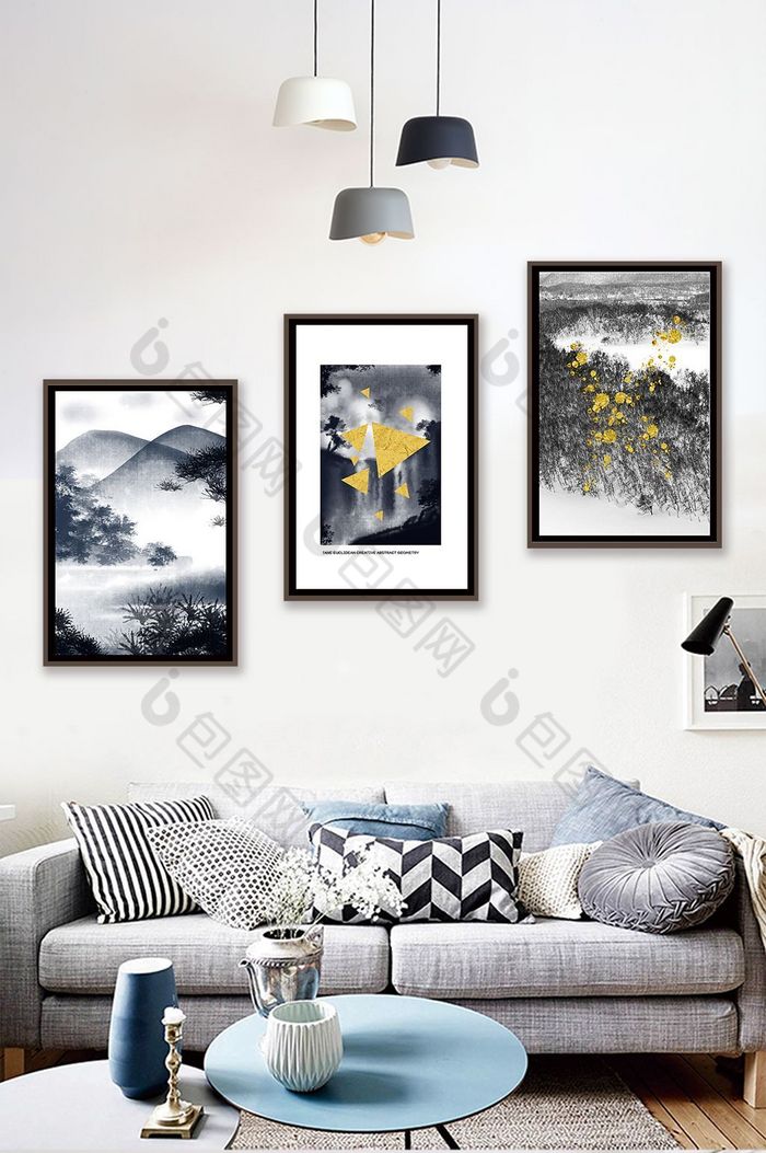 简欧黑白抽象植物风景客厅卧室酒店装饰画图片图片
