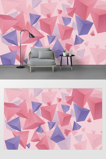 新现代简约几何立体三角形撞色背景墙图片