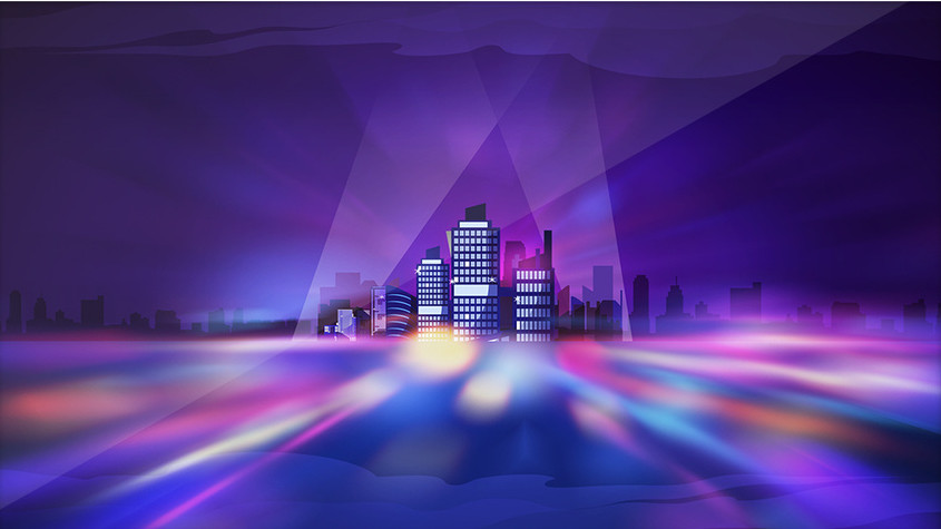 梦幻聚光灯霓虹城市蓝色舞台背景GIF图图片