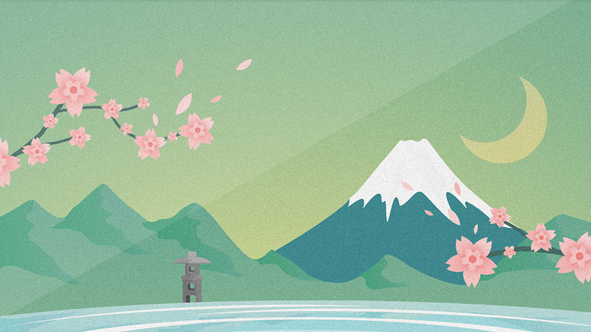 清新和风富士山日本风光gif插画背景图片