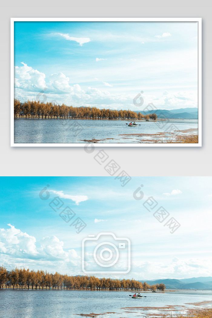 束河风景青龙河蓝天白云简洁大气风光摄影图图片图片