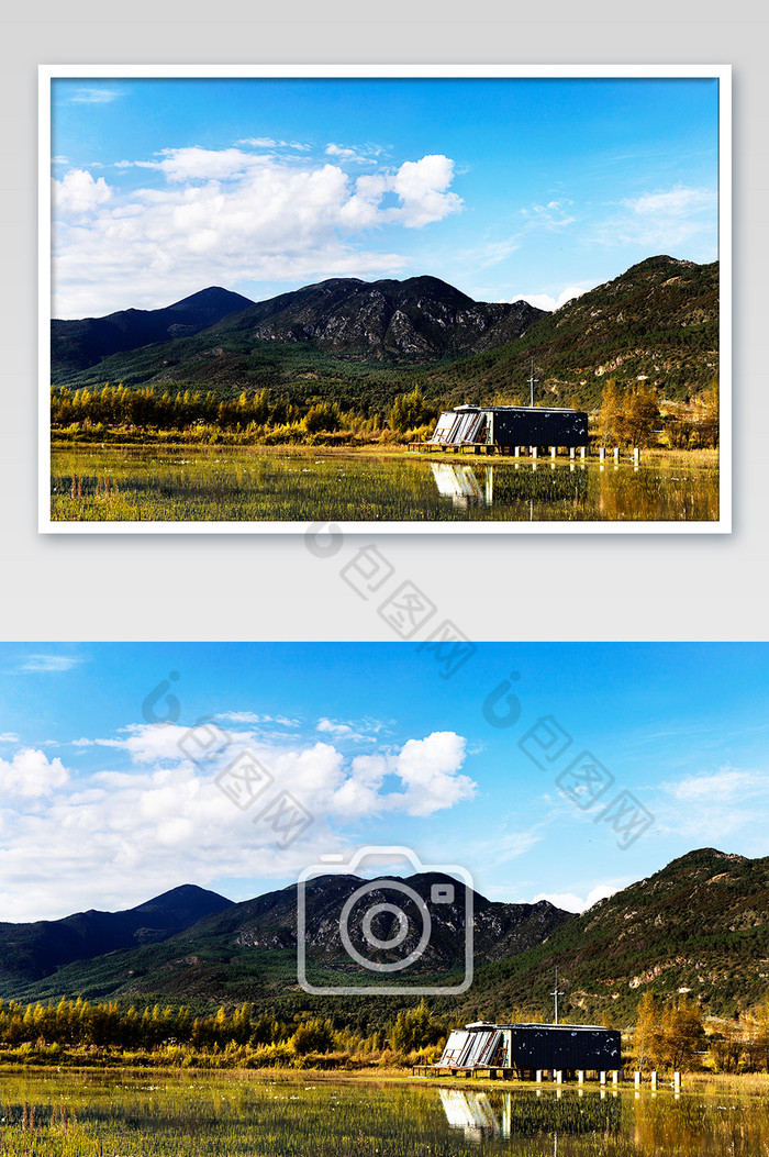 旅行风光蓝天白云山脉湿草地大气风景摄影图图片图片