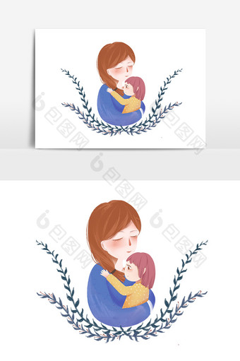 手绘母亲节温情拥抱插画元素图片