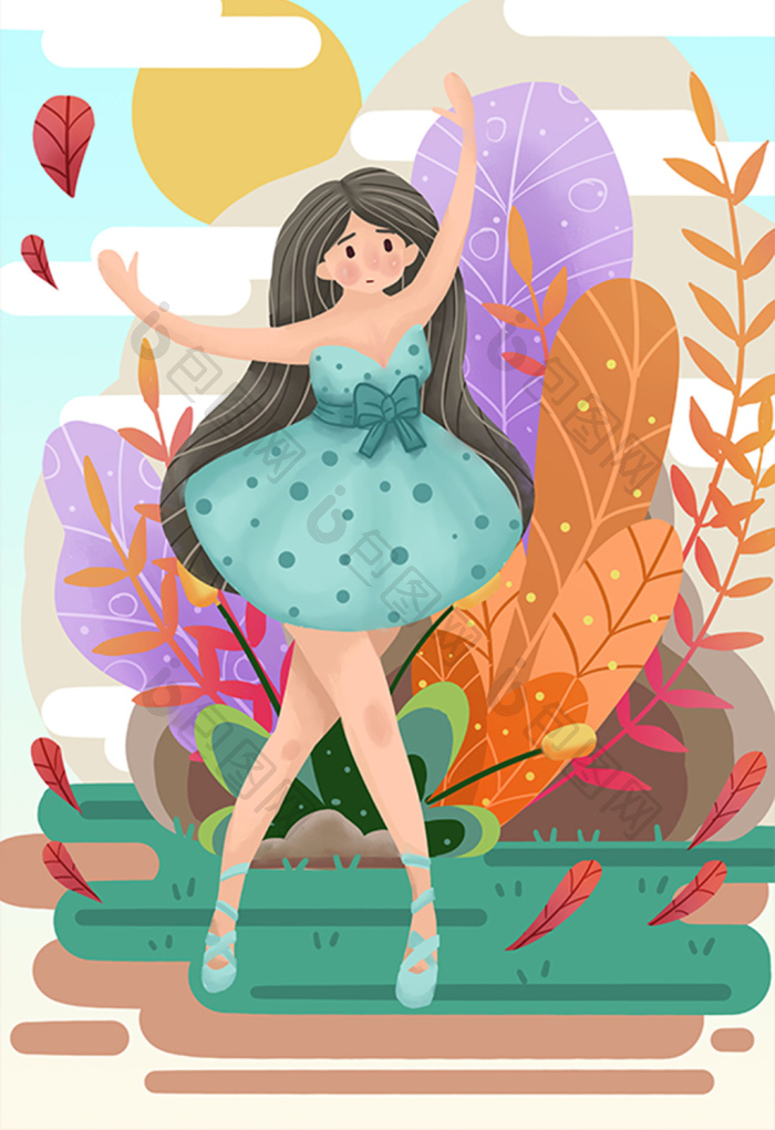 4青年节女孩跳舞插画