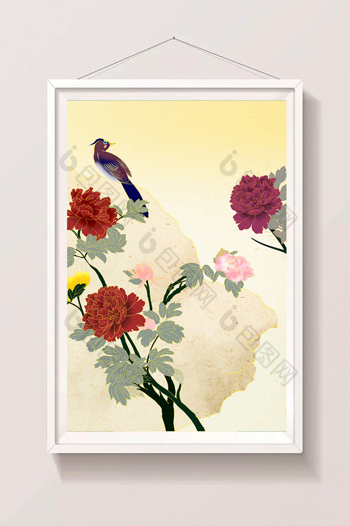 牡丹国花画眉文化花卉水墨画图片图片