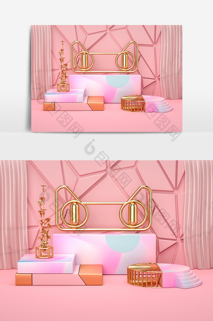 粉色C4D电商海报场景模型oc渲染图片图片