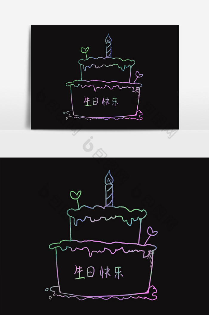 生日快乐绘画彩色蛋糕插画图片图片