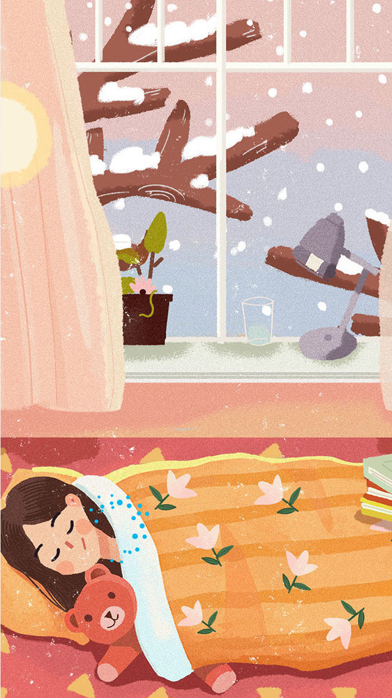 大寒假期生活方式少女睡觉卡通gif插 画图片