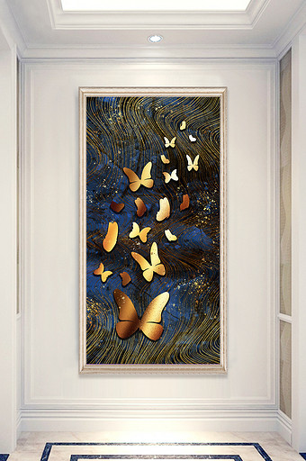 抽象原创蝴蝶金箔线条艺术玄关装饰画素材图片