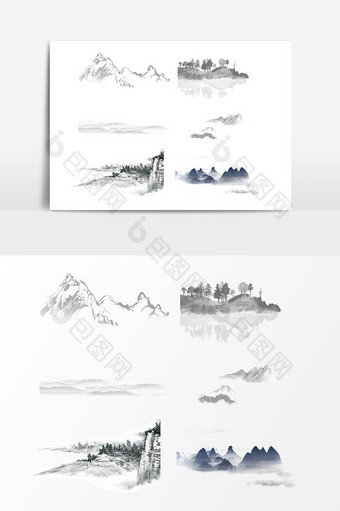 中国风淡雅山水画设计元素图片