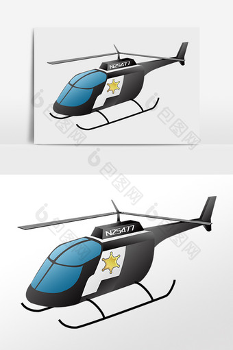 手绘警察巡逻直升飞机插画图片