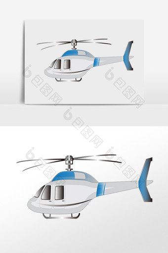 手绘交通工具白色直升飞机插画图片