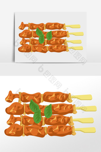 手绘美味食物烧烤骨肉相连插画图片