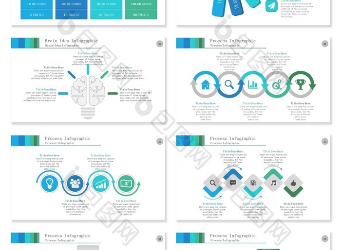 40页蓝色流程并列信息可视化PPT图表