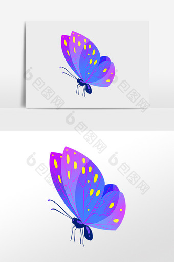 手绘飞翔昆虫紫色卡通蝴蝶插画图片