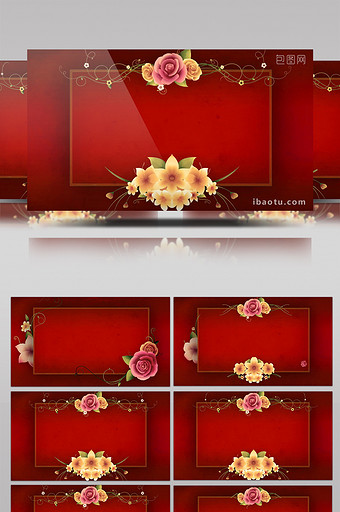 红色花朵婚礼边框合成背景视频素材图片