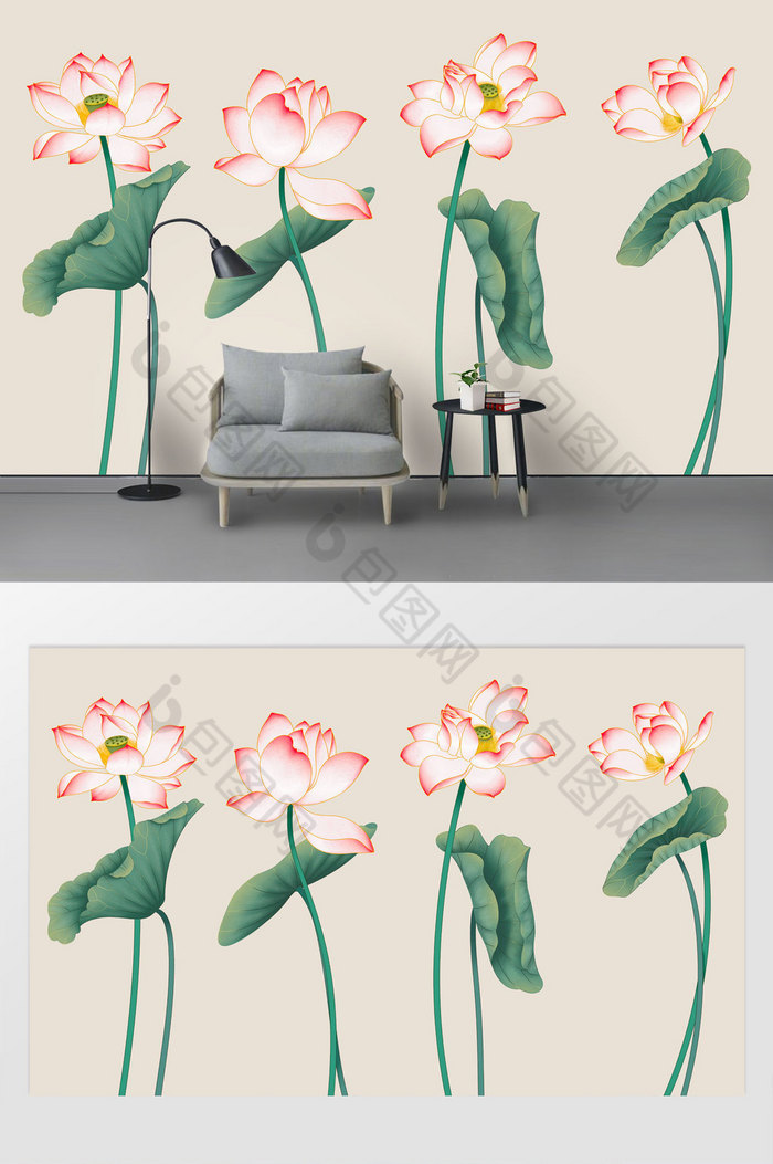 新中式风格手绘花卉禅意图片