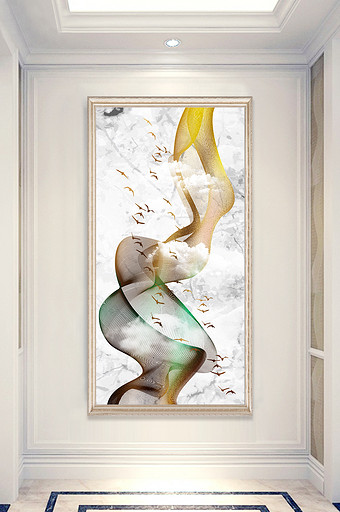 抽象艺术线条3D立体装饰画玄关飞鸟云图片