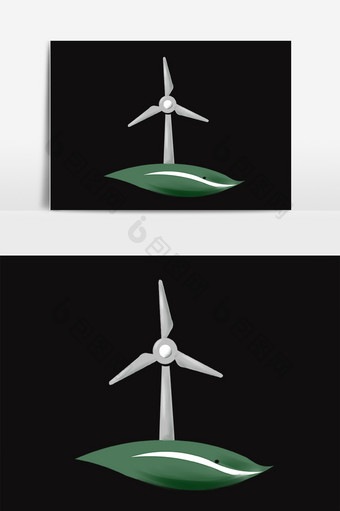 手绘绿色环保发电风车插画图片
