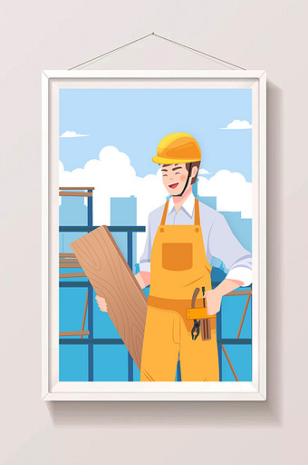 五一劳动节建筑工人人物app海报闪屏插画图片