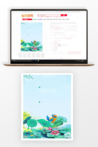 3比4主图背景荷塘小鸟自然风光广告设计图图片