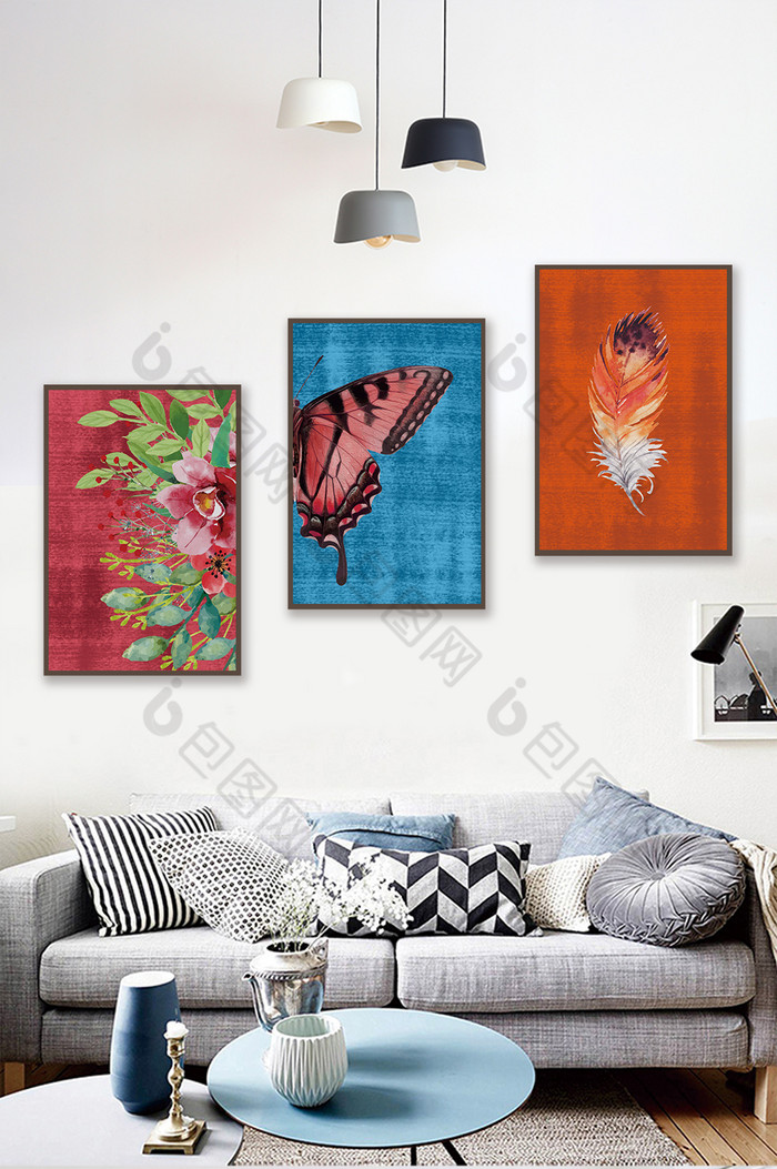 简欧创意植物蝴蝶花卉客厅卧室装饰画图片图片
