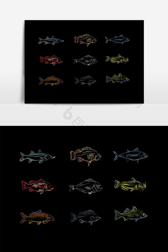 彩色线描海洋生物鱼素材图片