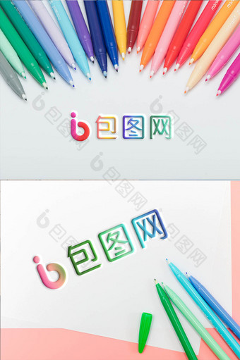 简约画笔彩色渐变立体字体LOGO样机图片