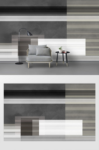 现代简约几何手绘淡雅黑白灰电视背景墙图片