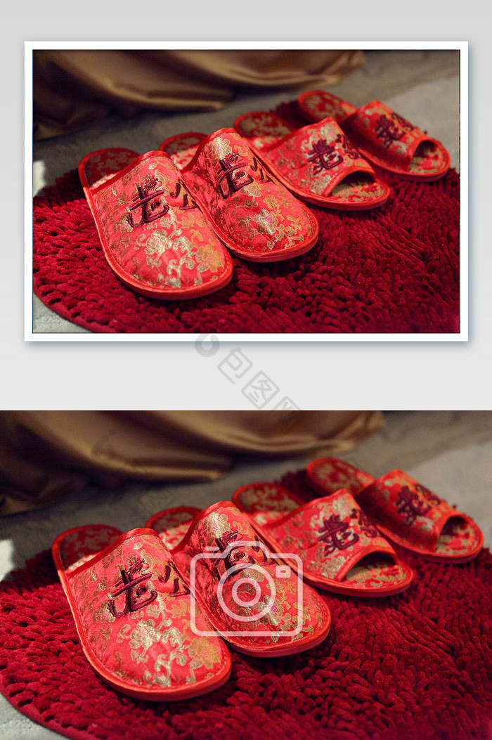 红色喜庆婚礼夫妻拖鞋产品摄影图图片图片