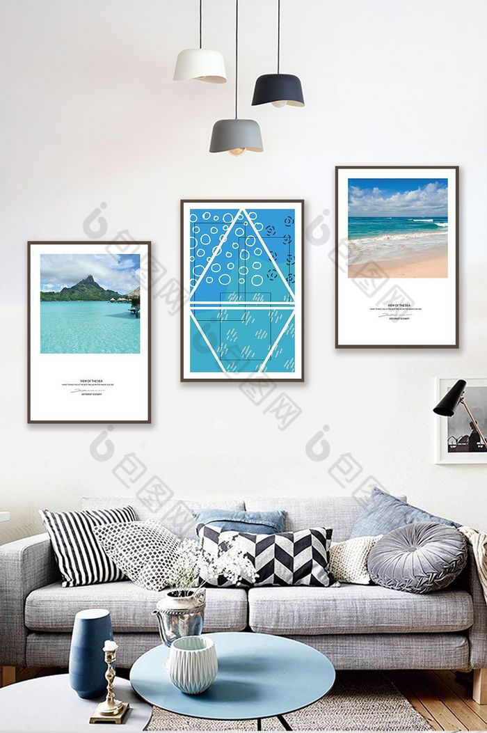简欧大海抽象几何风景客厅卧室装饰画图片图片