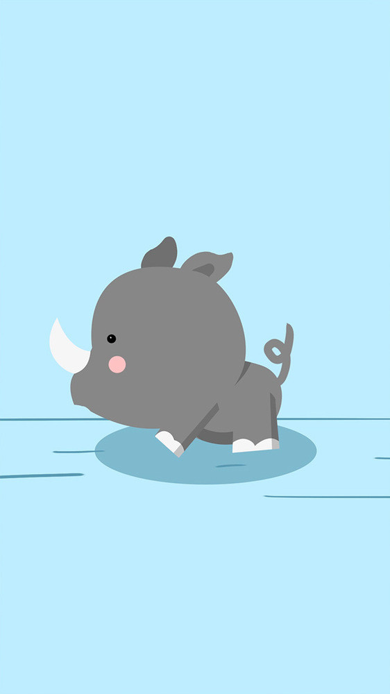 蓝色卡通动物可爱q版犀牛奔跑GIF动态图片