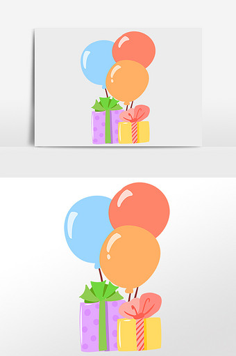 手绘庆祝生日卡通气球礼盒插画图片下载