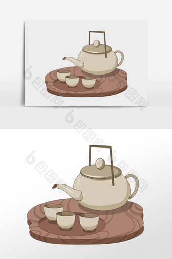 手绘古代国学茶文化茶具插画图片