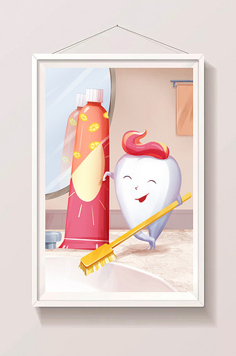 牙膏牙刷保护牙齿组合插画图片