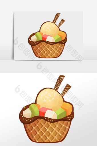 手绘夏季冷饮冰淇淋杯甜点插画图片