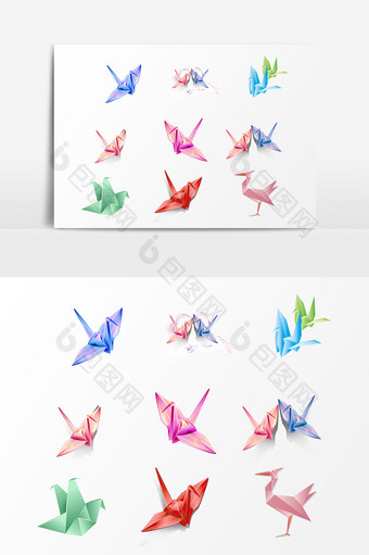 手绘彩色折纸动物设计素材图片