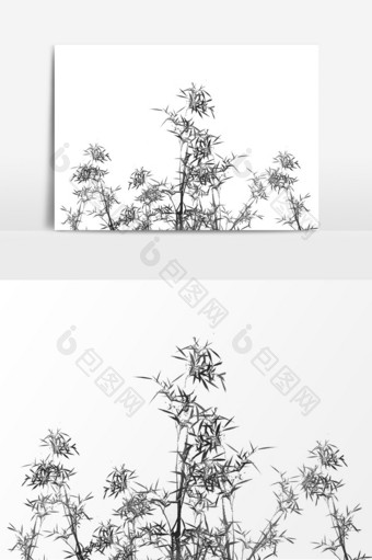 黑色水墨文竹竹子植物元素图片