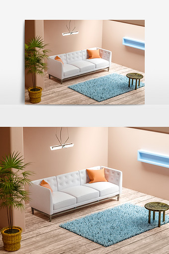 C4D家装室内小场景模型（oc渲染）图片