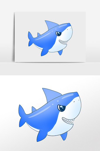 手绘海洋生物动物蓝色鲨鱼插画图片